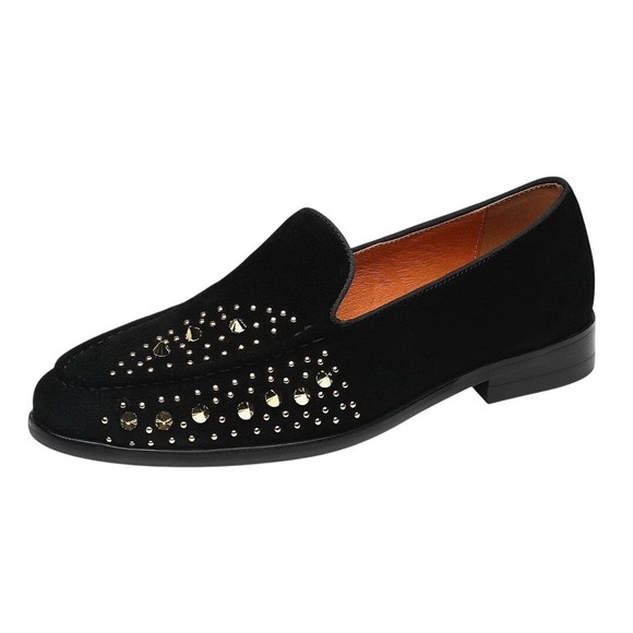 Elanroman Shoes - Elanroman Black‎ Studded Loafers Gold Spikes Red Sole Shoes Womens Size 13.5 NEW